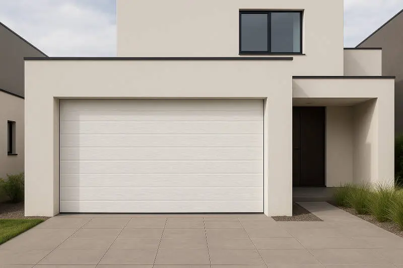 Puerta de garaje seccional gofrado acanalado blanca en casa moderna, Pontevedra