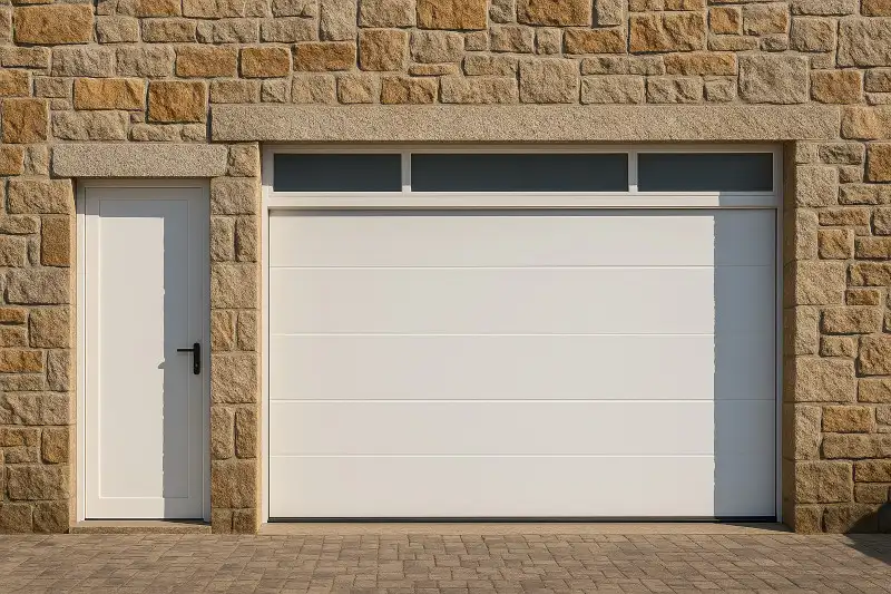 Puerta seccional blanca ancha con peatonal lateral