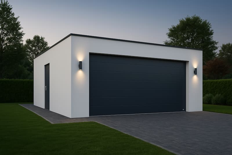 Puerta automática gris antracita instalada en garaje independiente en Leréz, (Pontevedra)