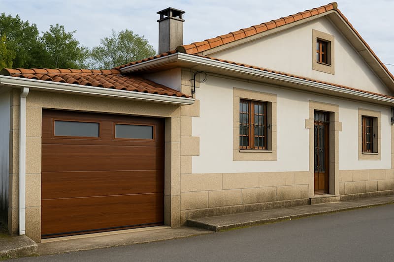 Puerta seccional imitación madera con 2 visores